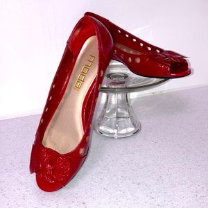 Red Leather Peep Toe Flats